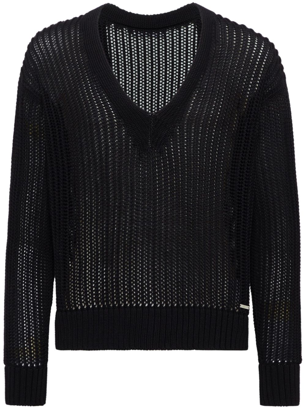 Open-knit V-neck jumper - Black