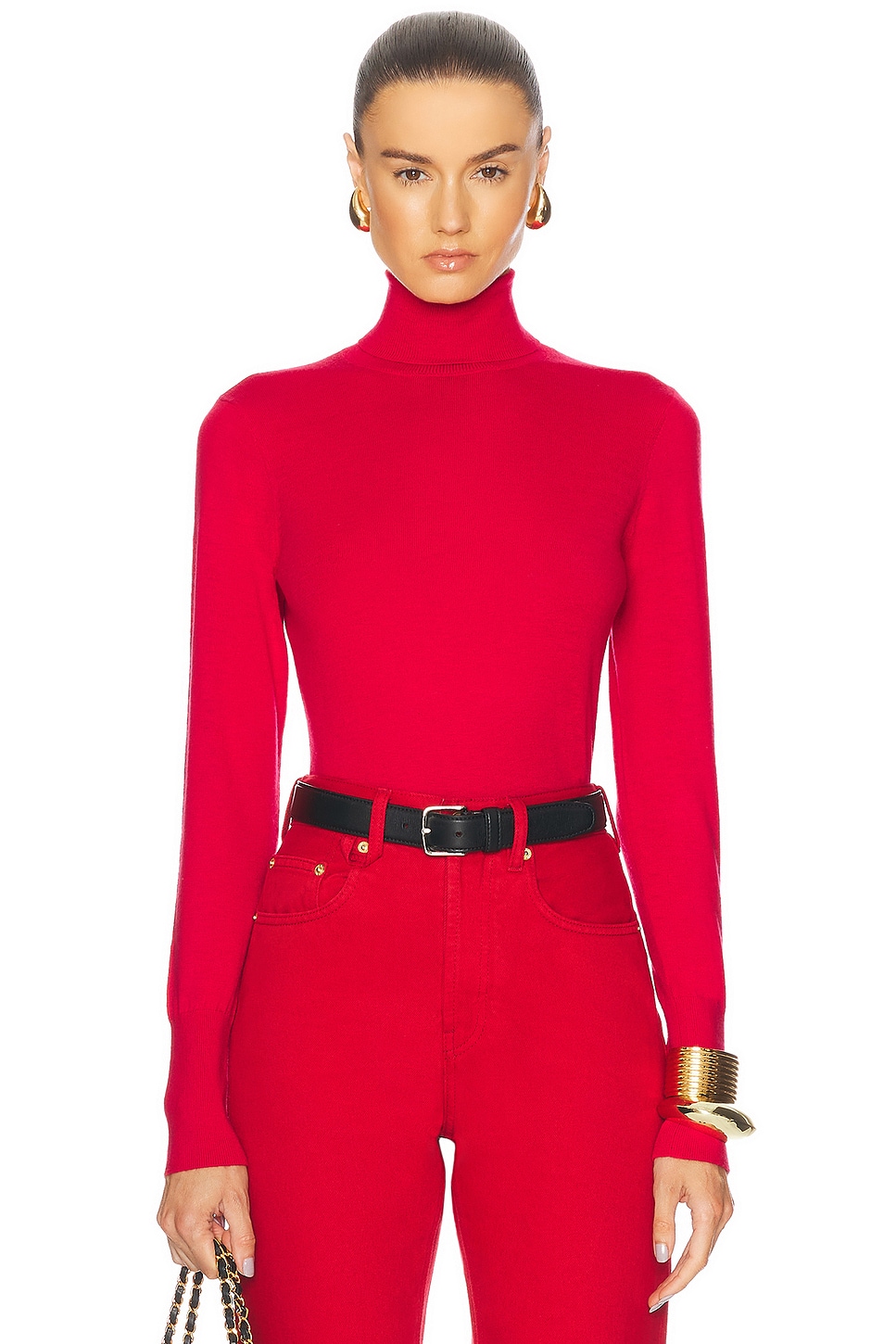 L'AGENCE Flora Turtleneck Top in Red. XL/1X. Also in