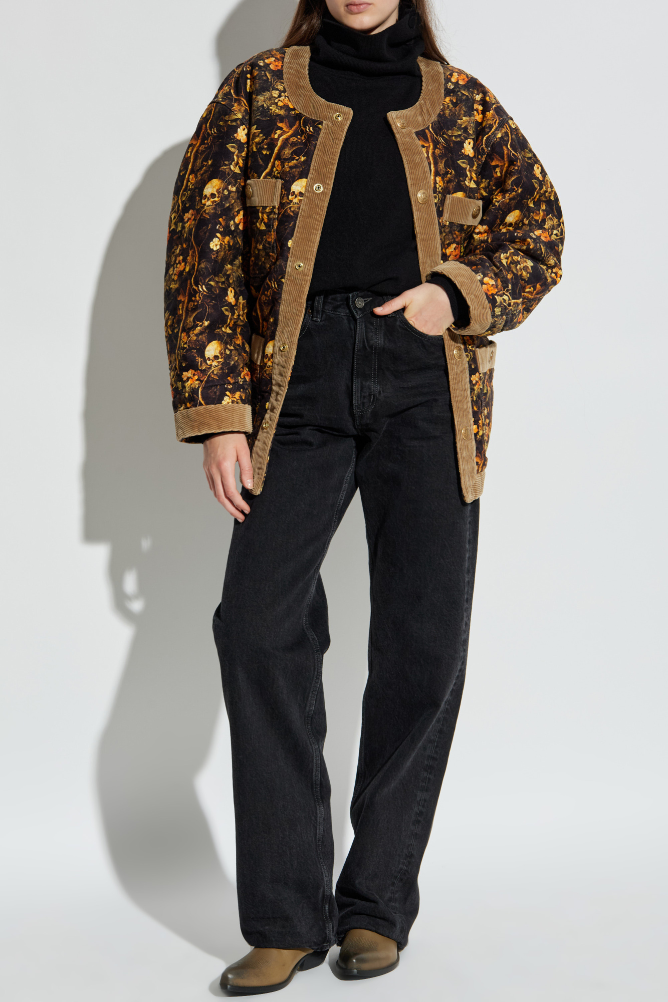 Jacket With Floral Motif, Women's, Brown