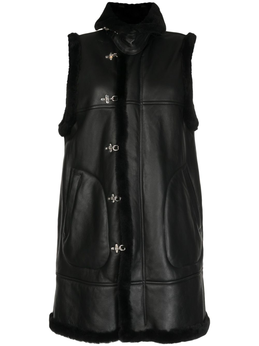 Long-length leather coat - Black