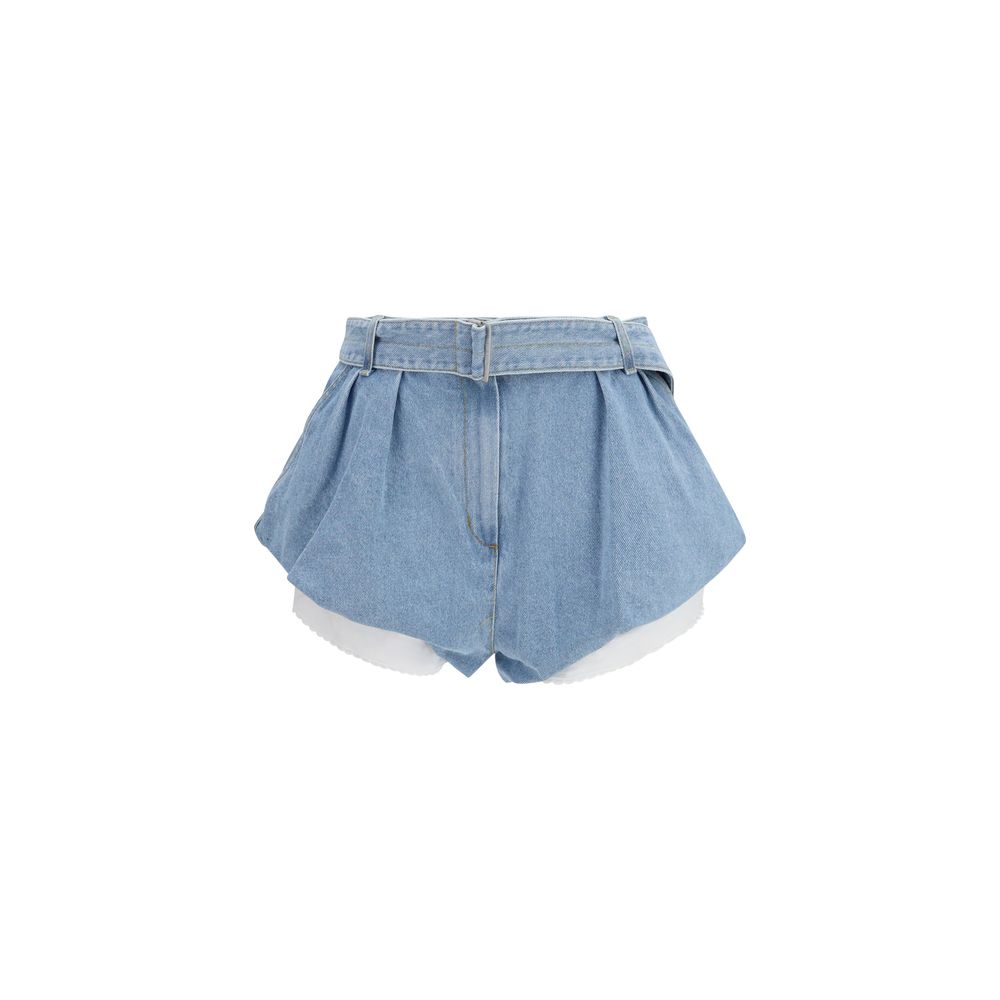 Flared Denim with Undershorts Bermuda Shorts — Blue
