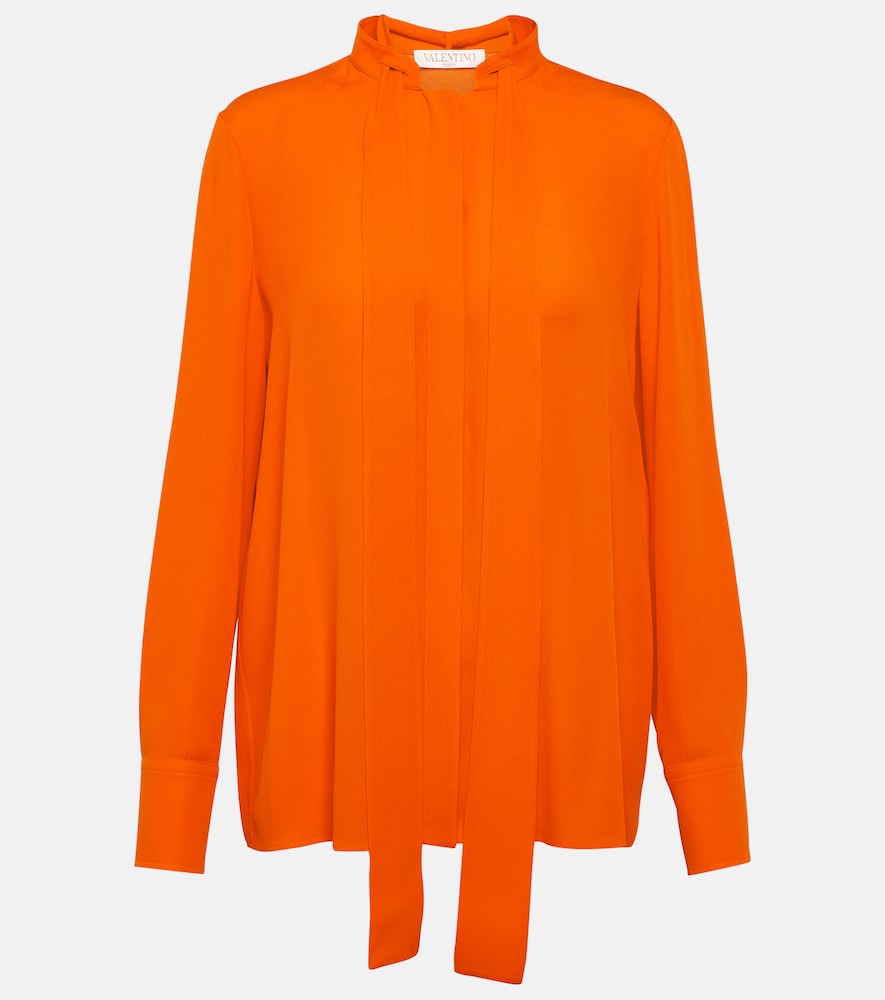 Scarf neckline silk shirt