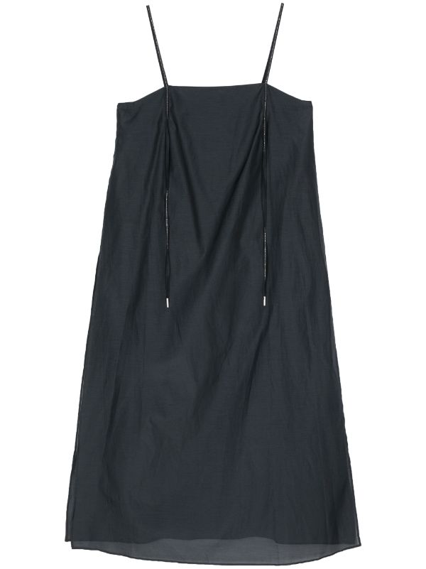 Semi-Sheer Cotton-Silk Blend Tank Top — Navy