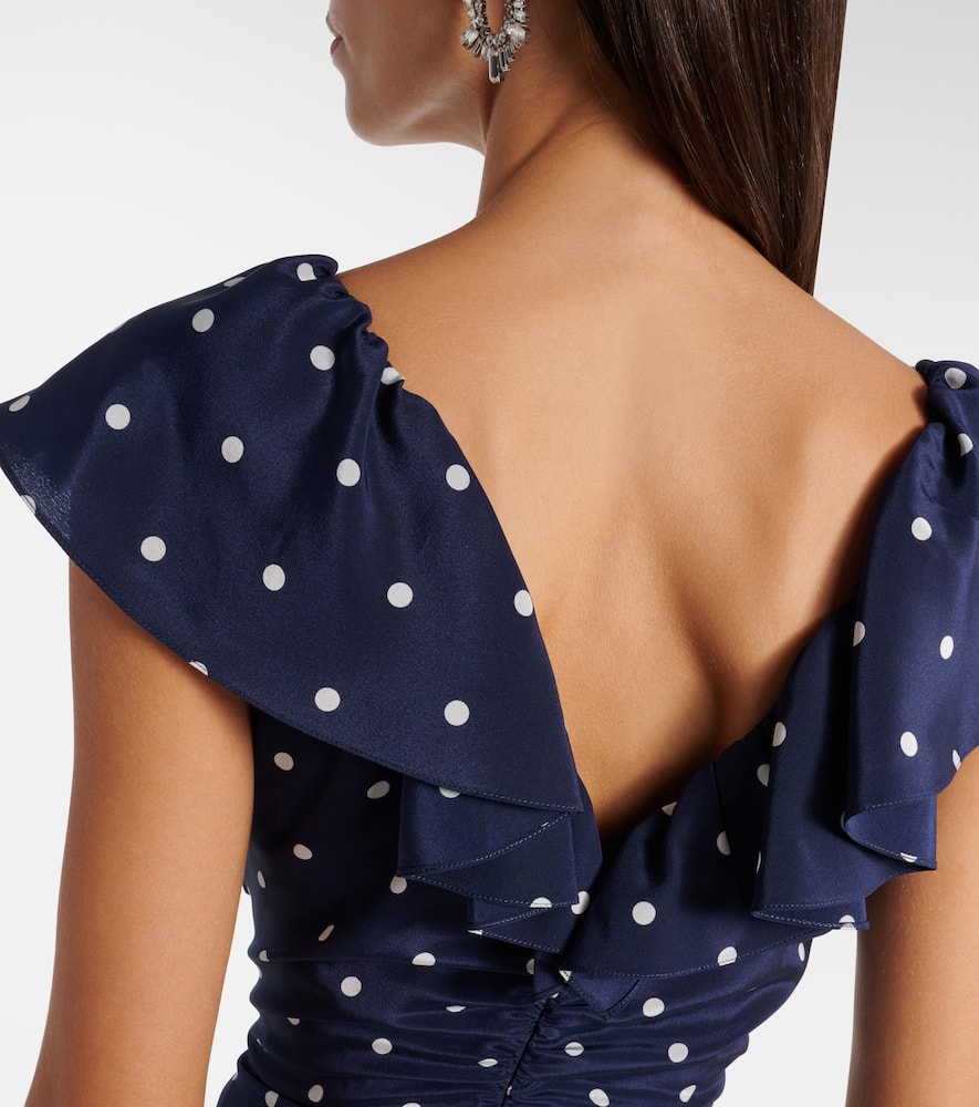 Polka-dot ruffled silk midi dress