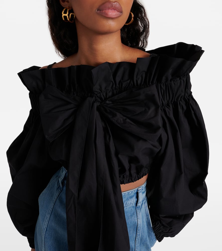 Bow-detail ruffled cotton crop top