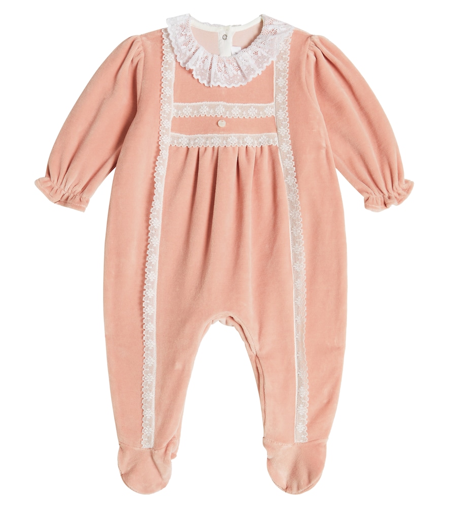 Baby lace-trimmed velvet onesie