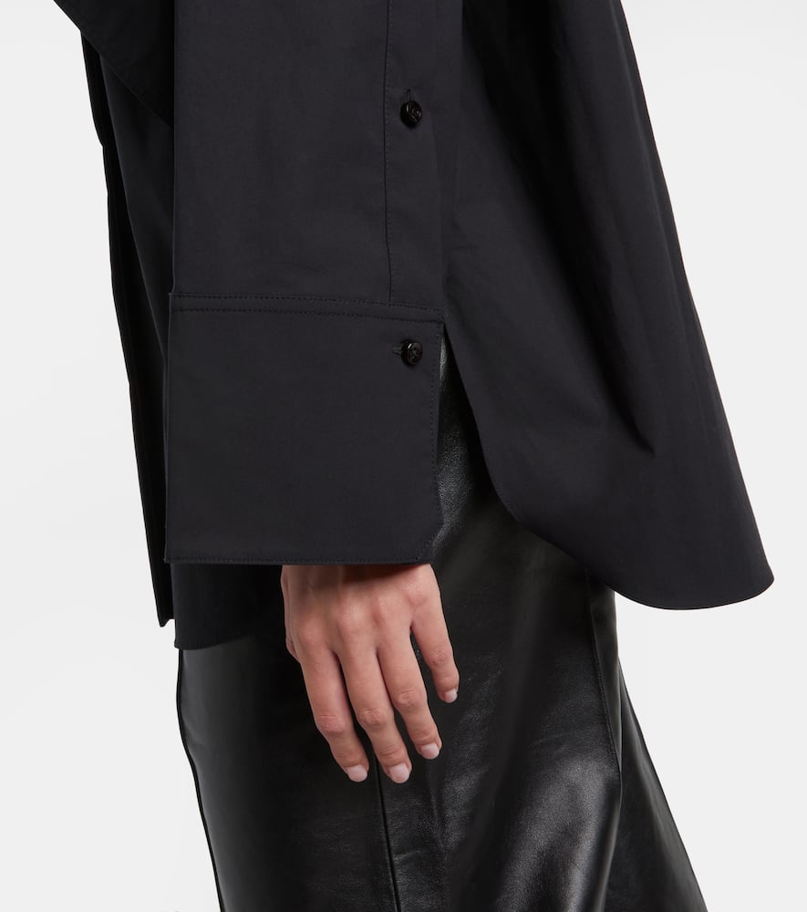 Floral-appliqué oversized cotton-blend shirt