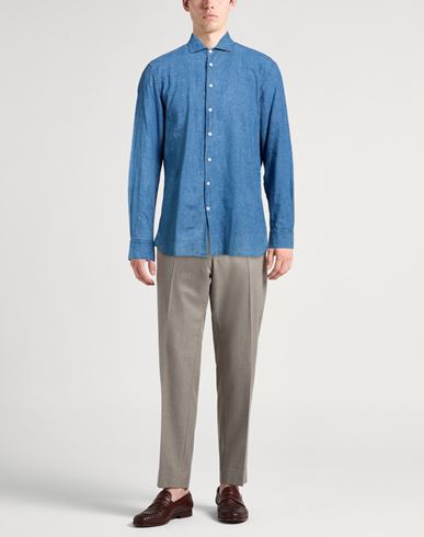 Man Shirt Blue Size XL Linen, Cotton