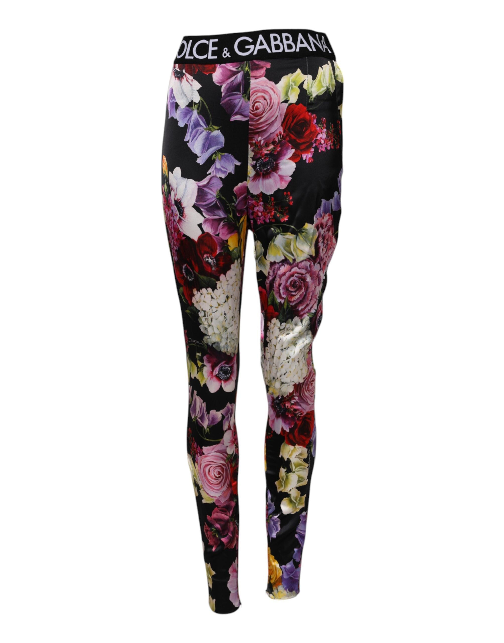 Floral Print Leggings — Black