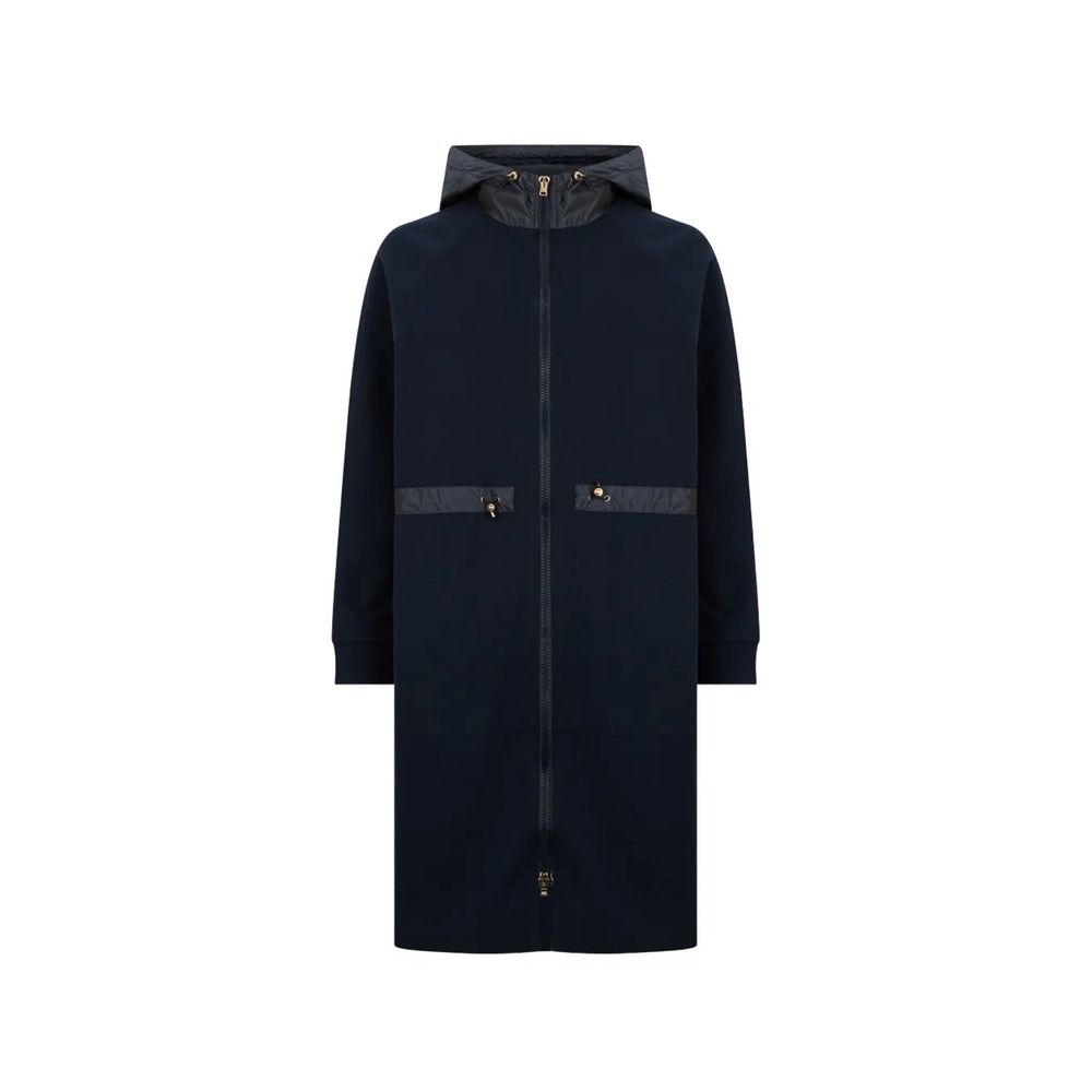 Cotton Drawstring Hood Coat — Navy