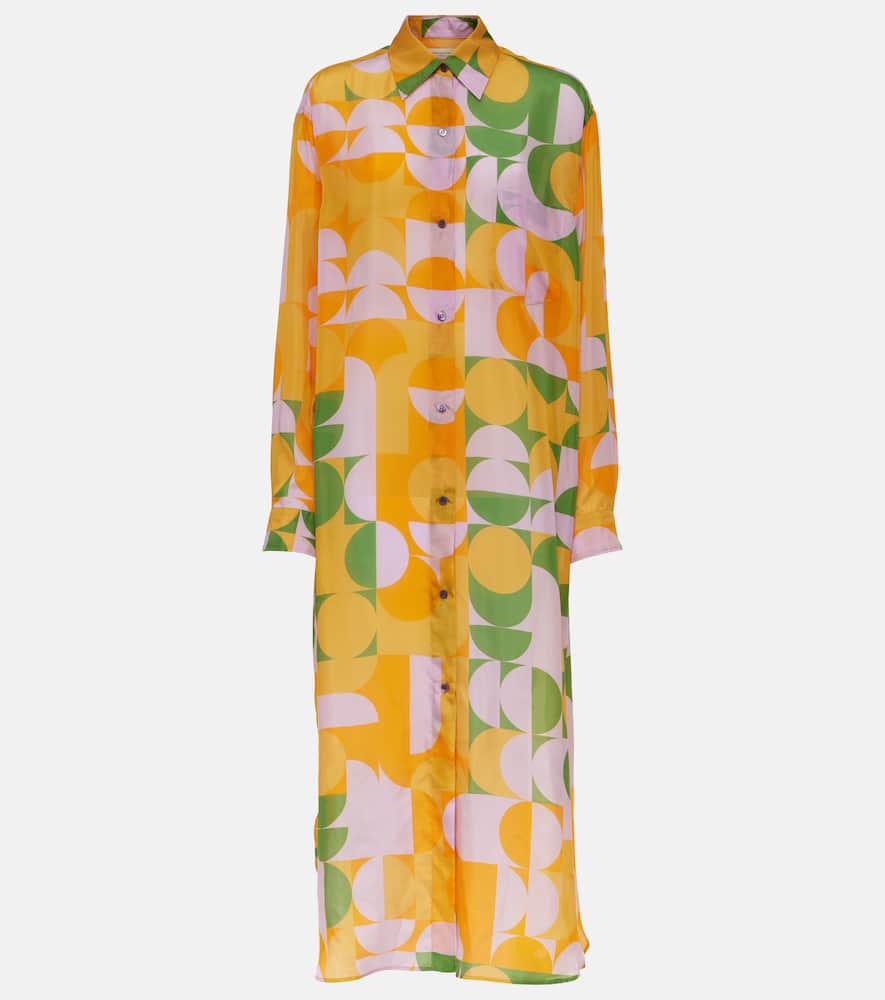 Printed silk pongee shirt dress