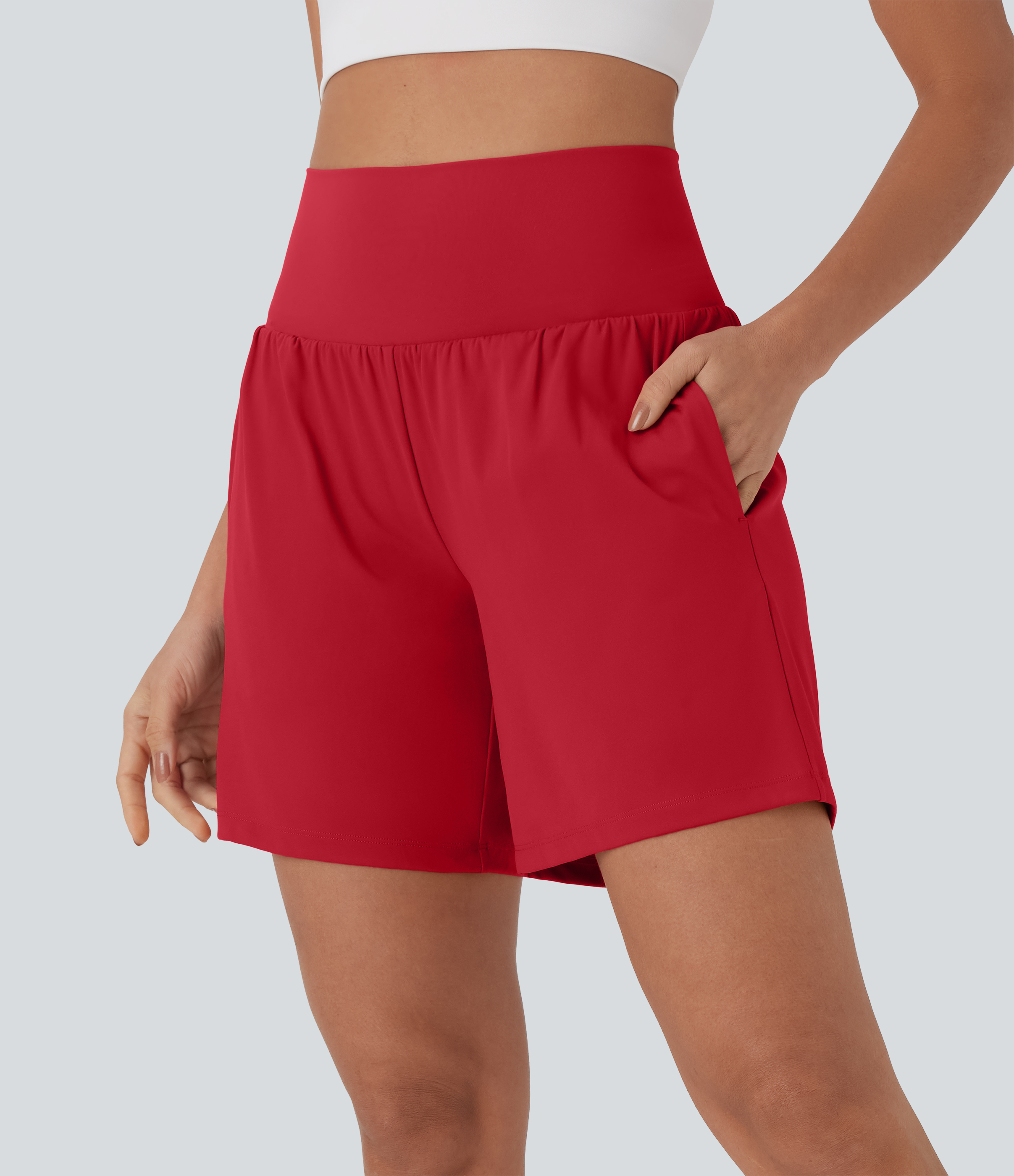 "Softlyzero™ Airy Super High Waisted 2-in-1 Cool Touch Yoga Shorts 7"" with Pockets Gym Short - Salsa