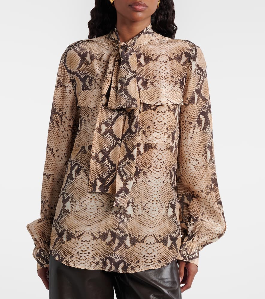 Snake-print tie-neck blouse