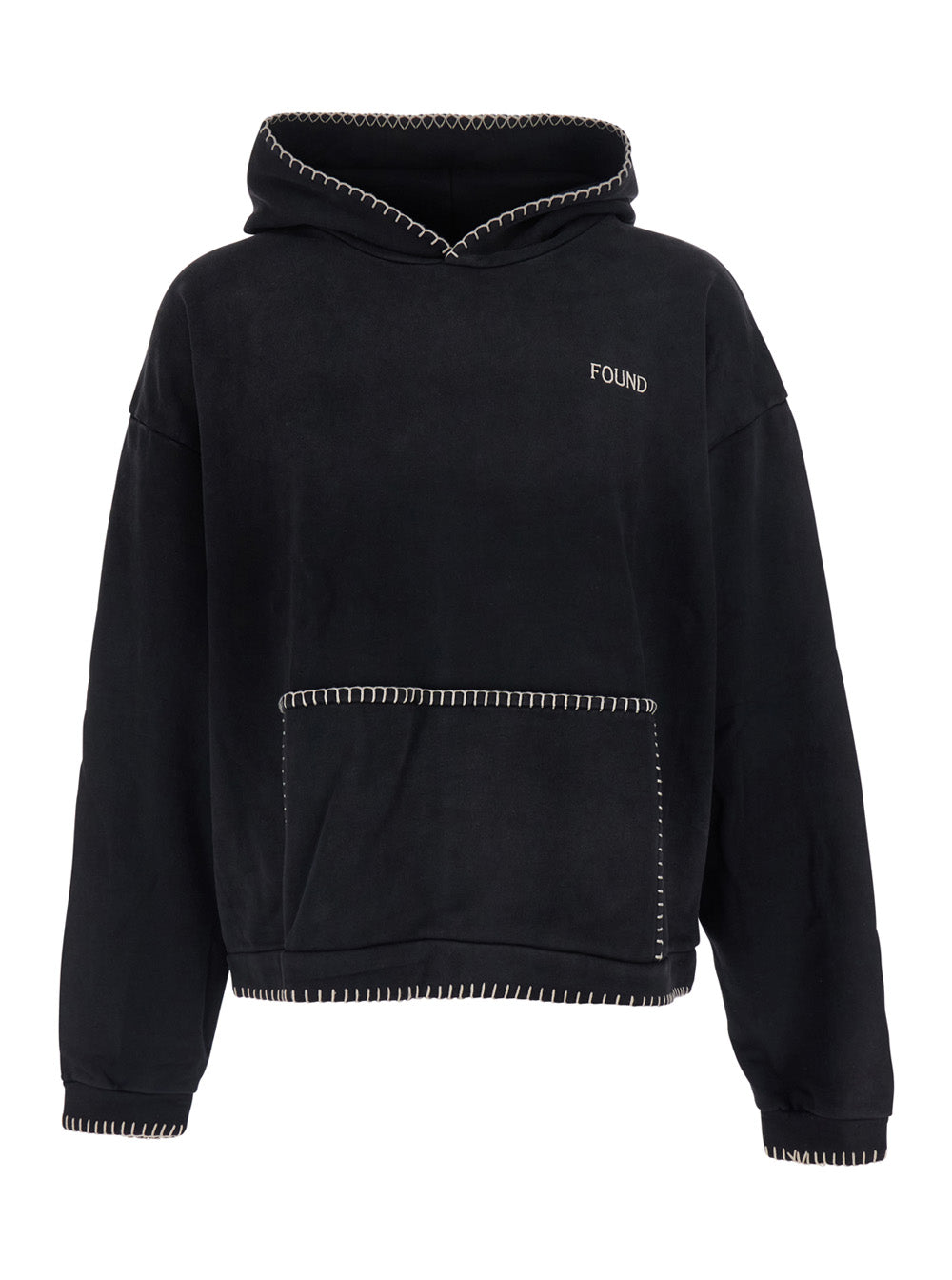 Embroidered Cotton Hoodie — Black