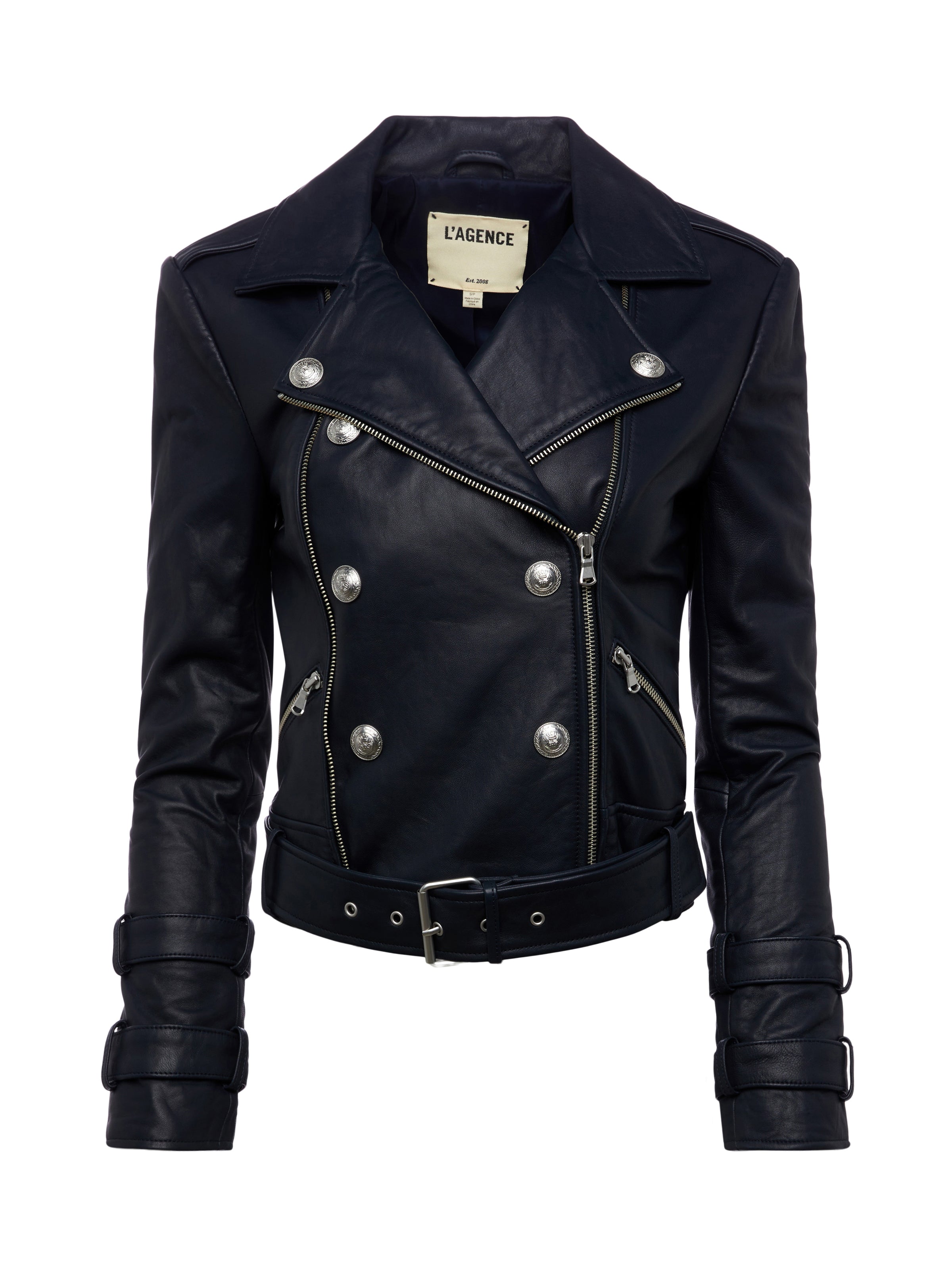 Billie Belted Leather Jacket In Midnight