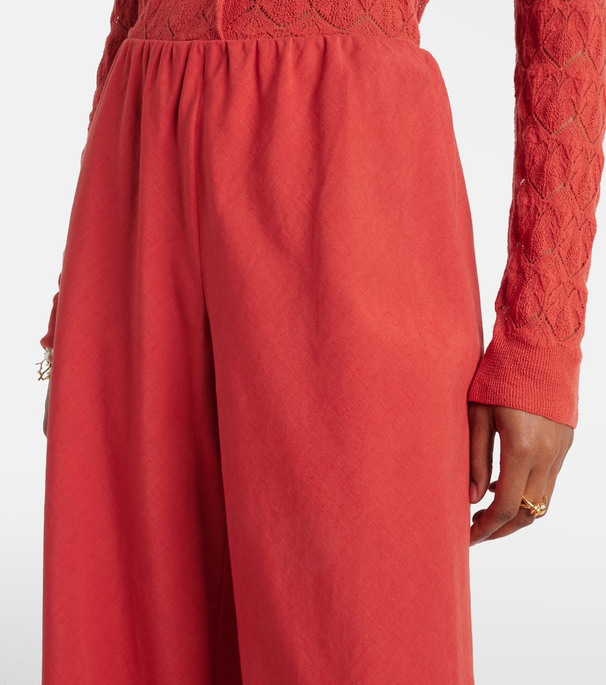 Cotton and linen-blend wide-leg pants