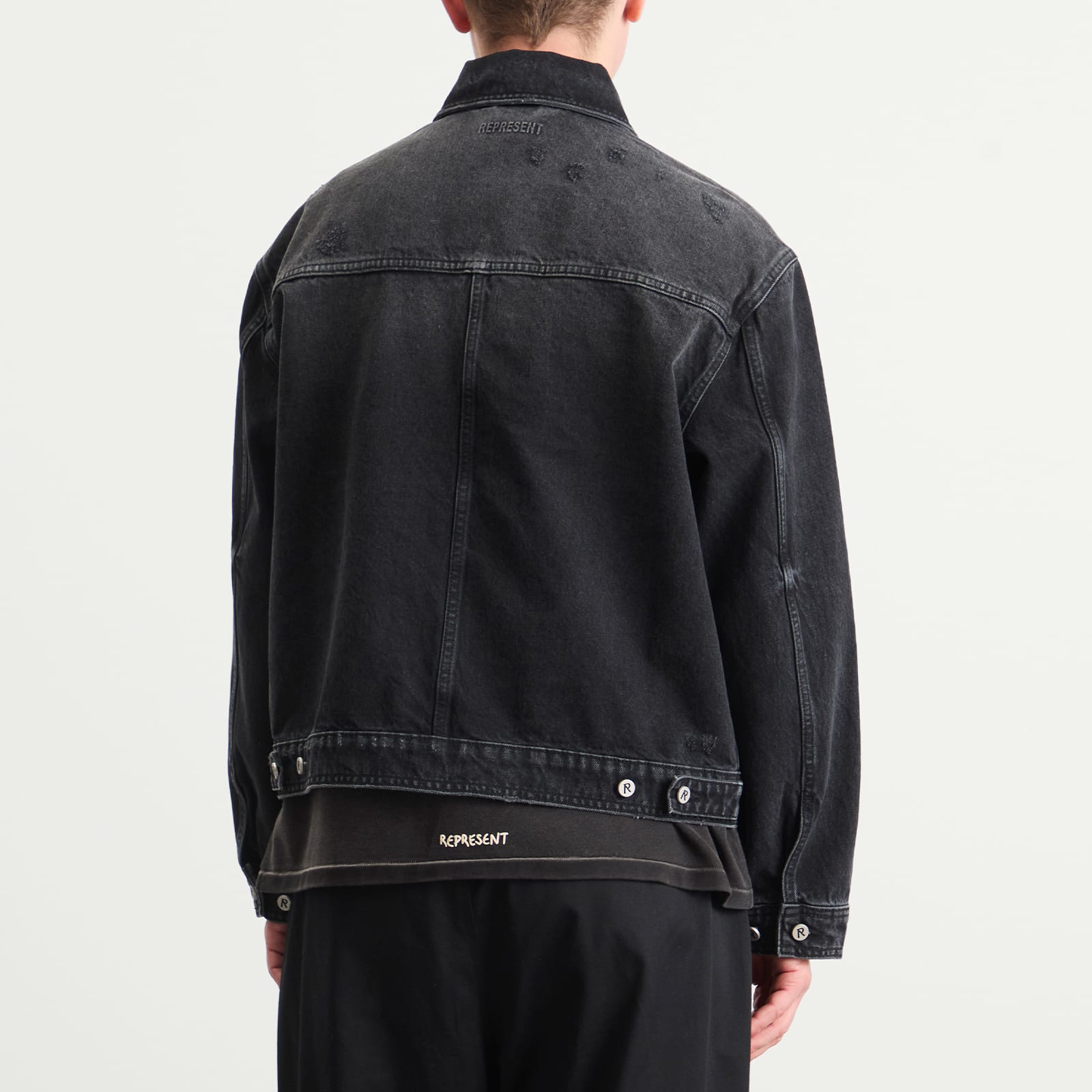 Men's Collared Denim Jacket Aged Black