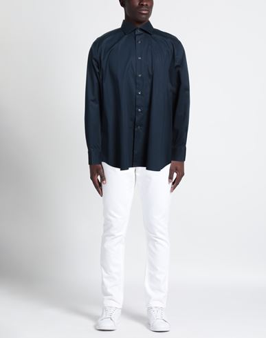 Man Shirt Midnight blue Size 17 ½ Cotton, Polyamide, Elastane