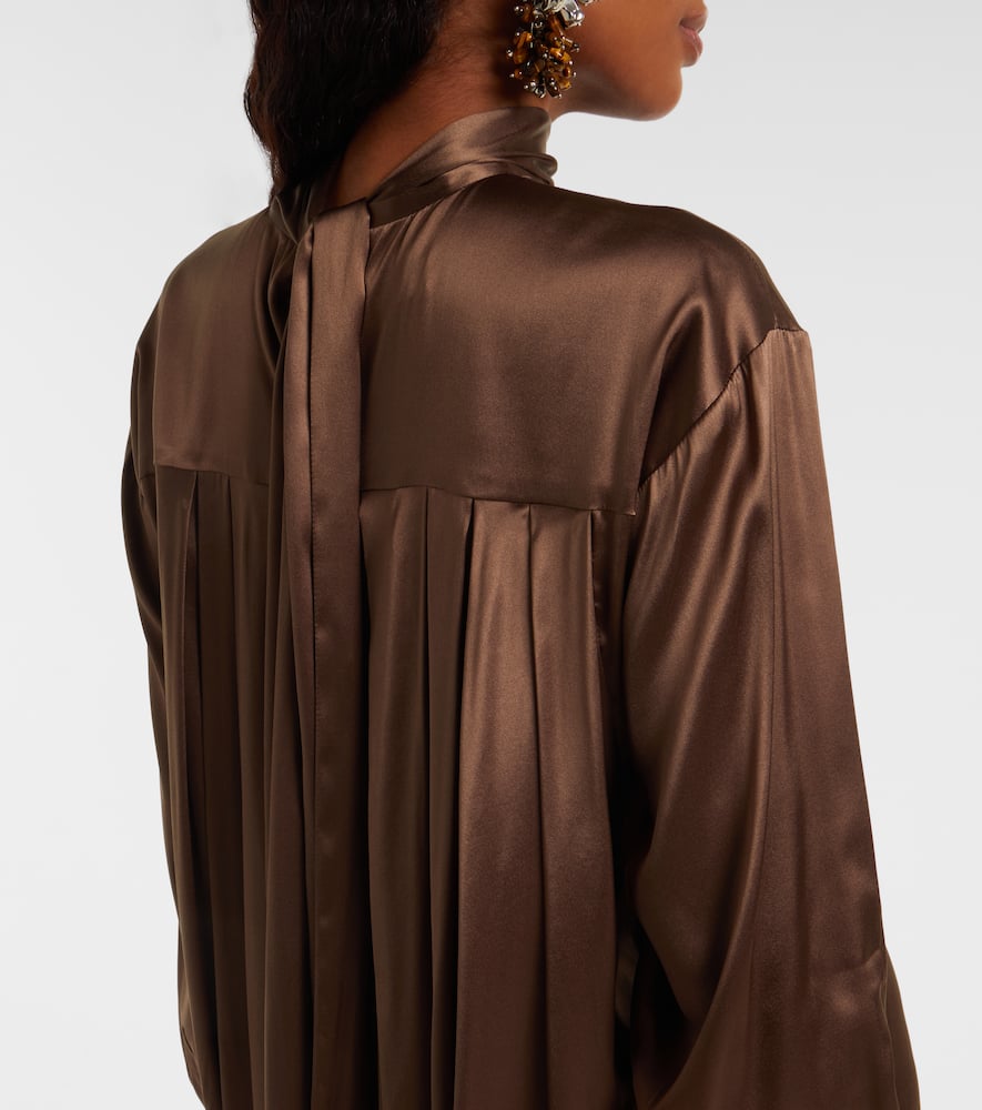 Turtleneck silk-blend satin midi dress