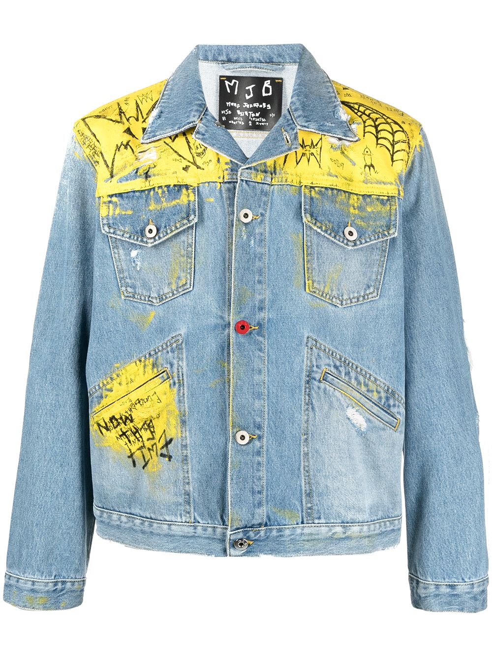 Graffiti-print distressed denim jacket - Blue