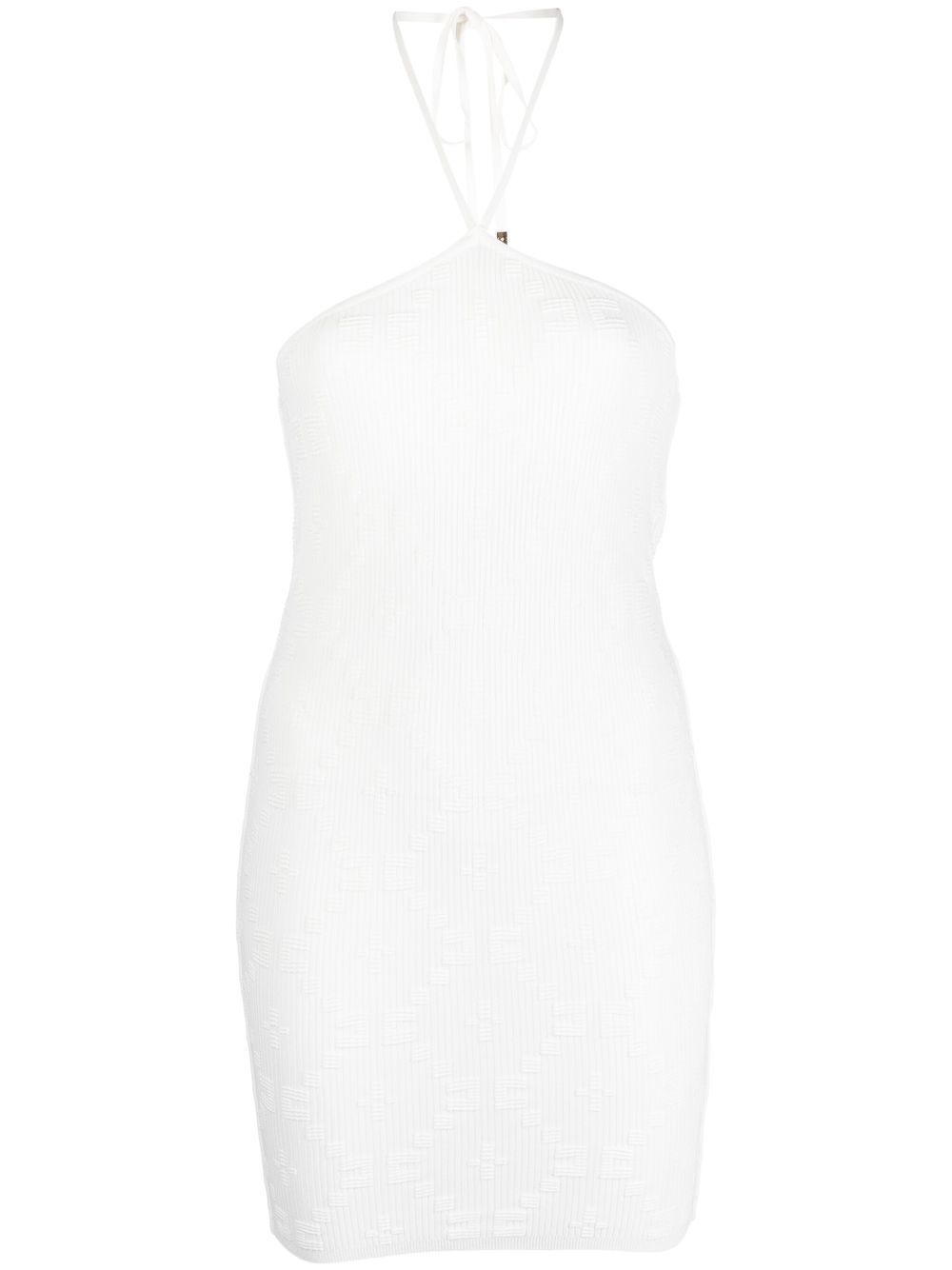 Rear-tie ribbed-knit skirt - White