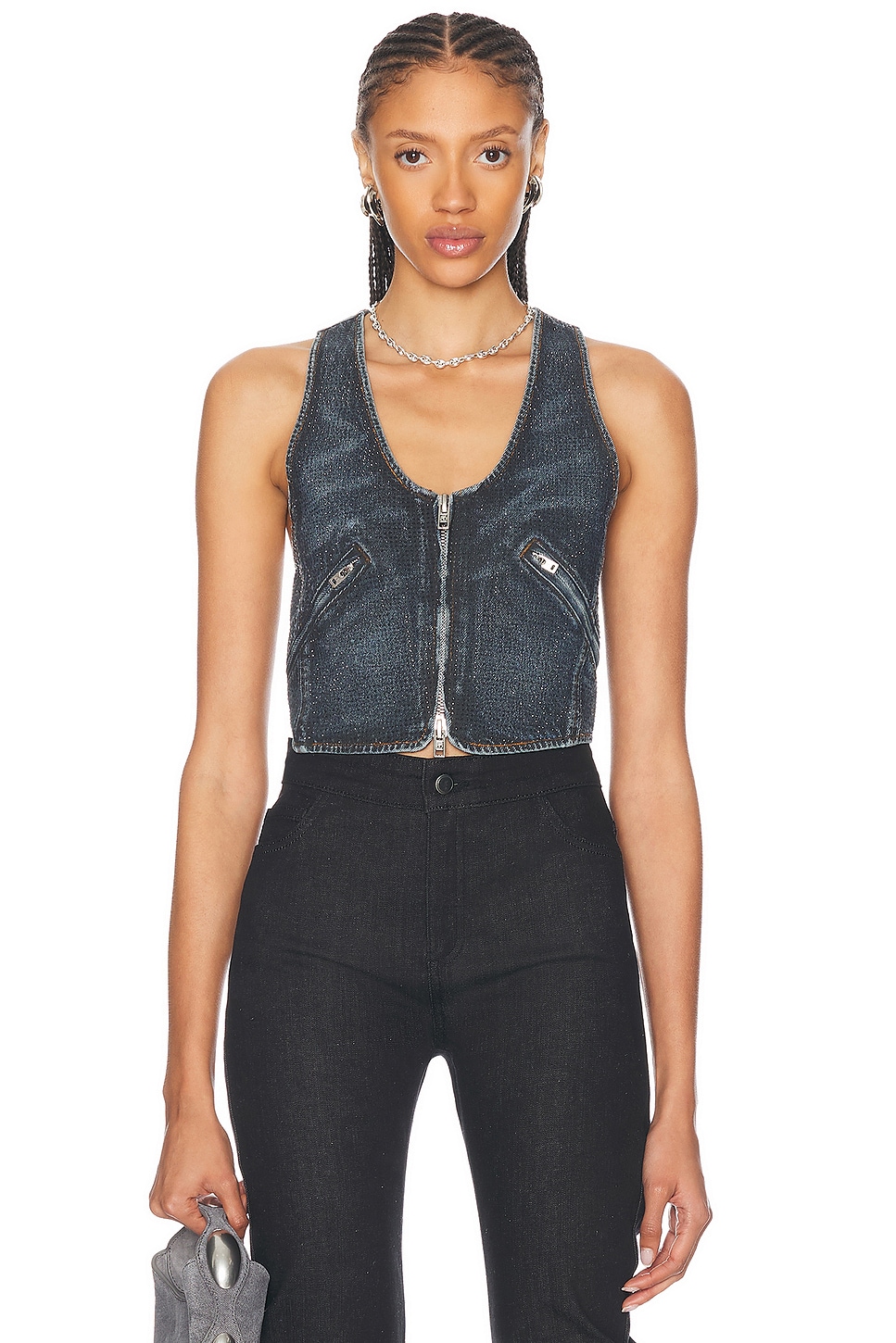Alexander Wang Hotfix Crystal Moto Vest in Black Crackle Indigo - Denim-Dark.  XS also in L