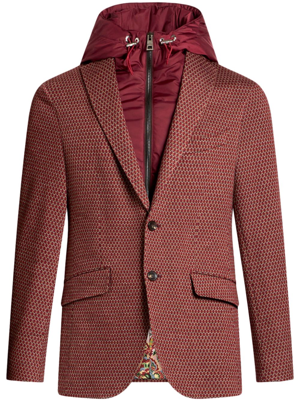 Detachable-hood single-breasted blazer - Red