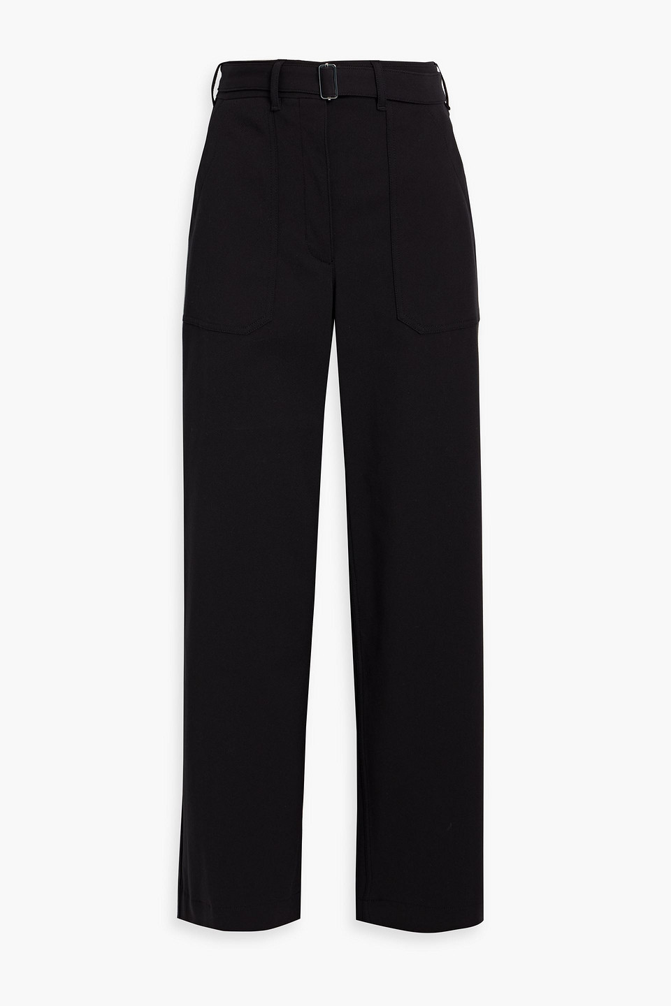 Belted cotton-blend twill wide-leg pants - Black - US 2