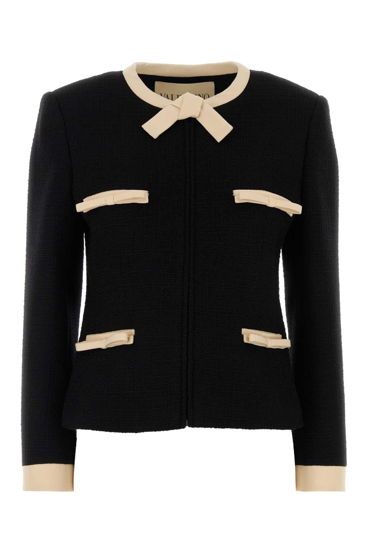 Tweed with Contrast Trim Blazer — Black