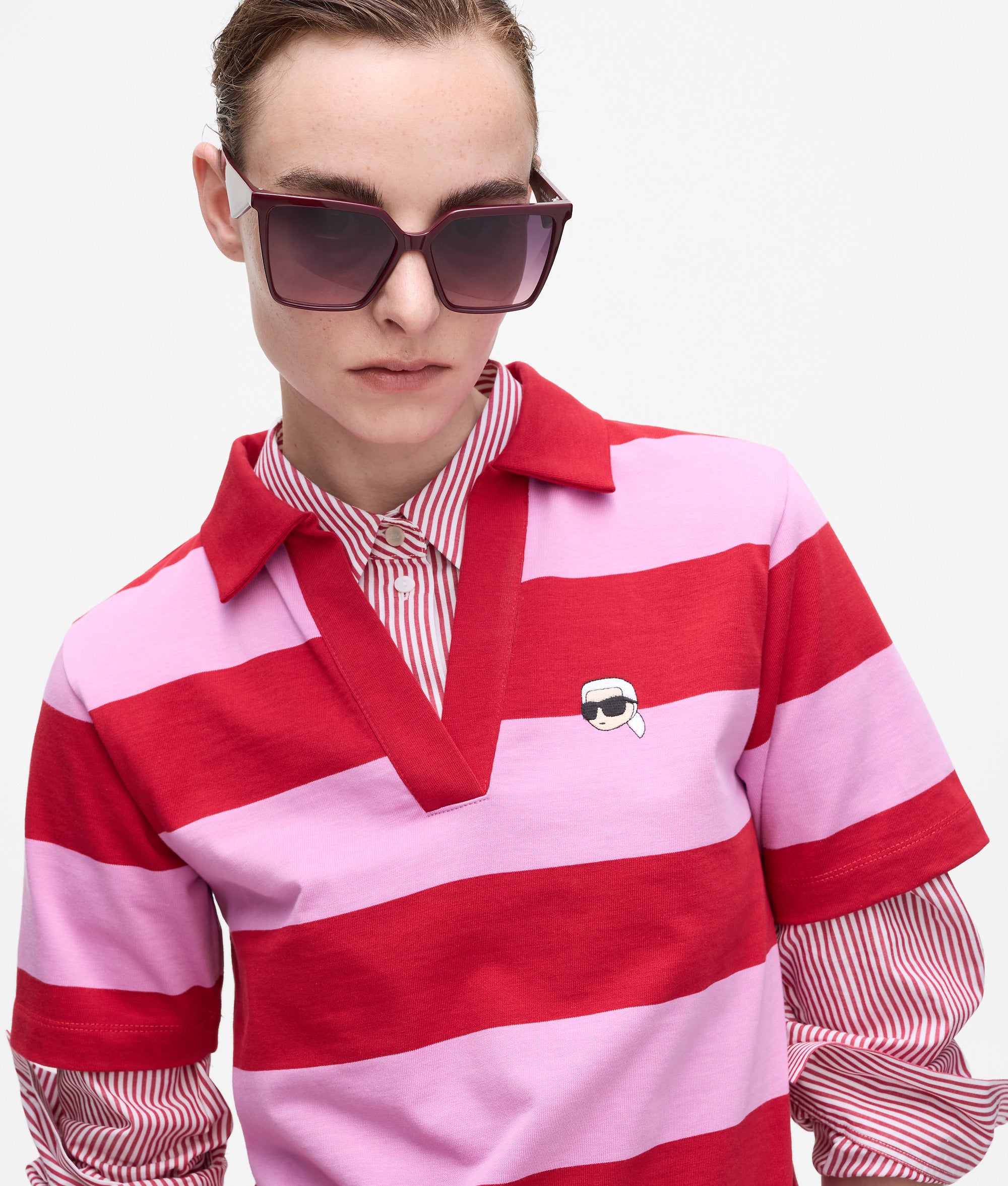Karl Lagerfeld - Lunettes De Soleil Géométriques Fines, Femme, Bordeaux/rouge, : One