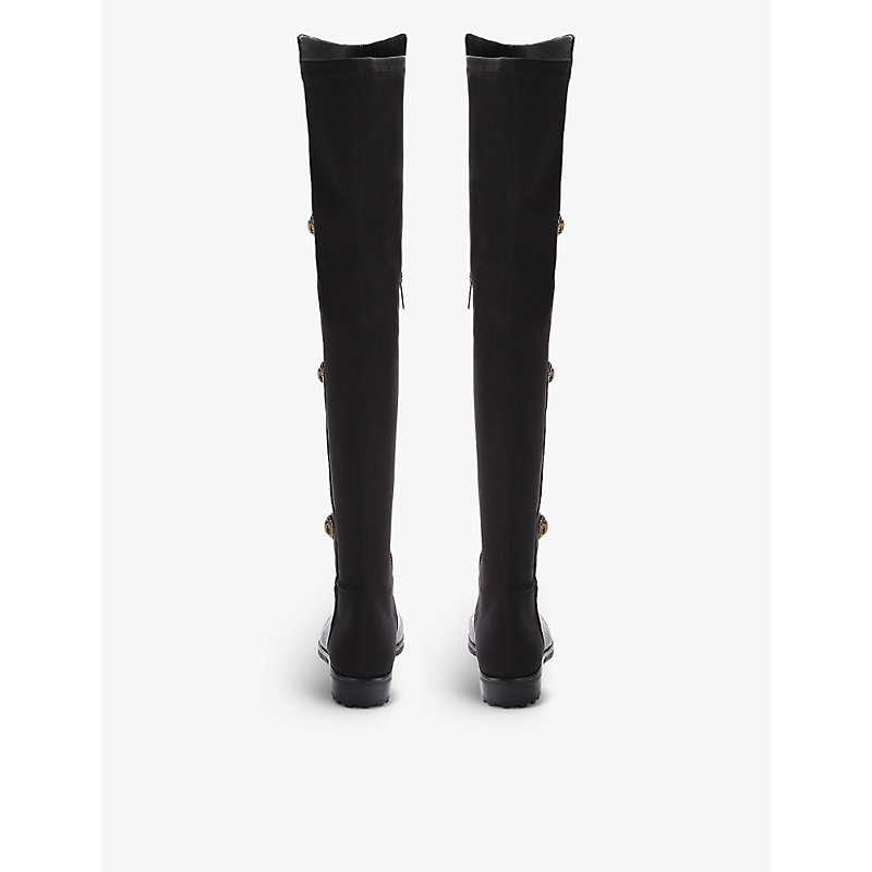 Womens Black Shoreditch Eagle Head-embellished Leather Knee-high Boots