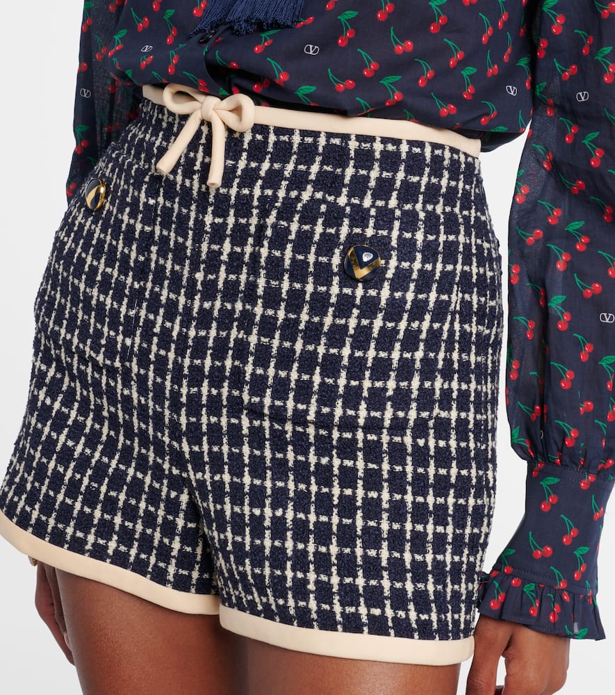 Valentino VLogo checked wool-blend bouclé shorts