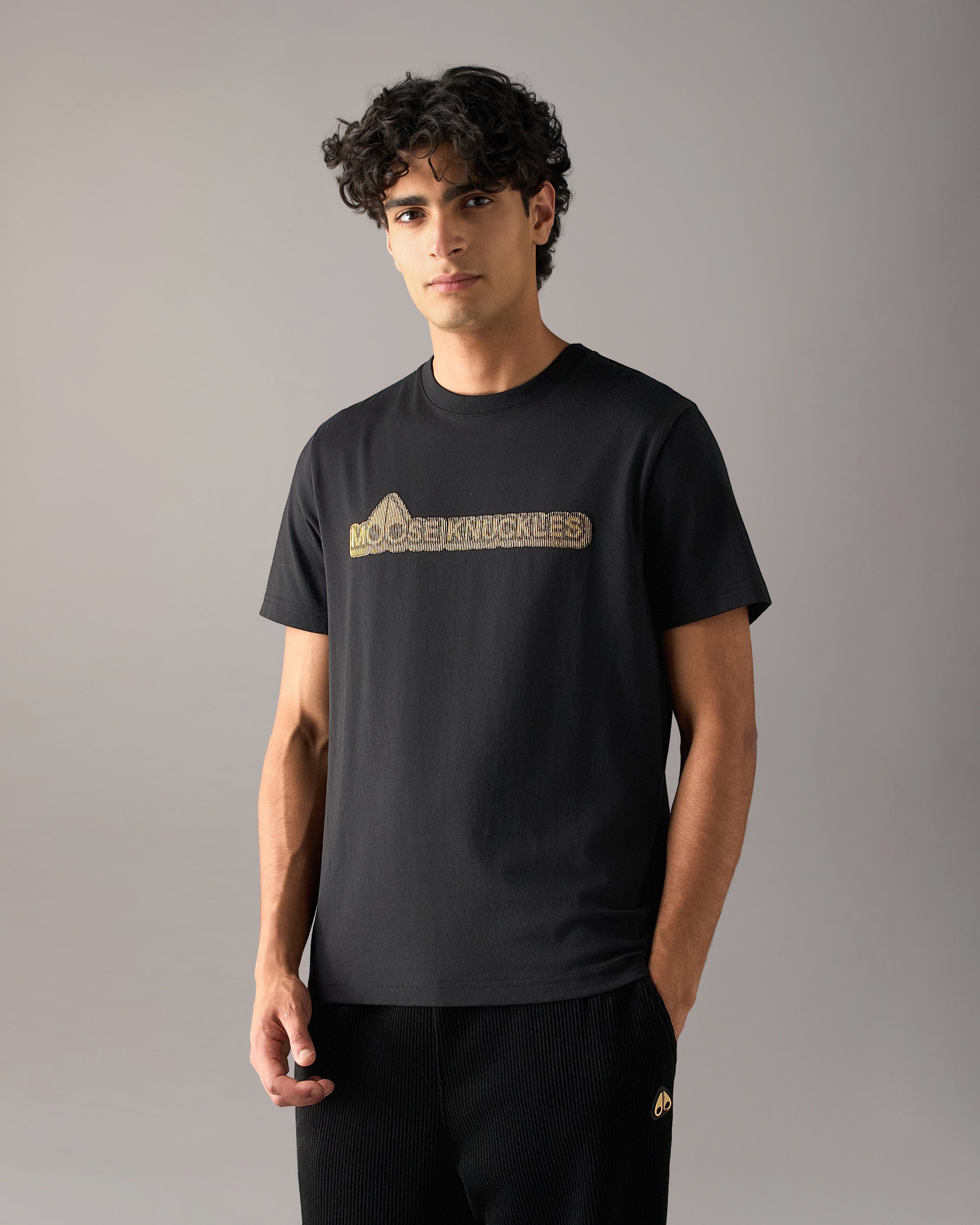 Moose Knuckles - Men's Gold Series Preston Logo T-shirt - Color: Black