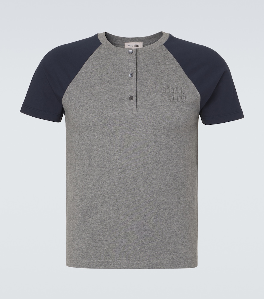 Logo cotton jersey Henley shirt
