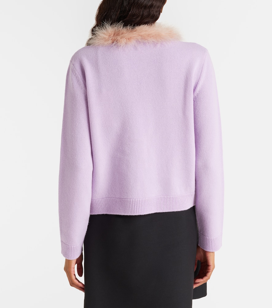 Feather-trimmed virgin wool cardigan