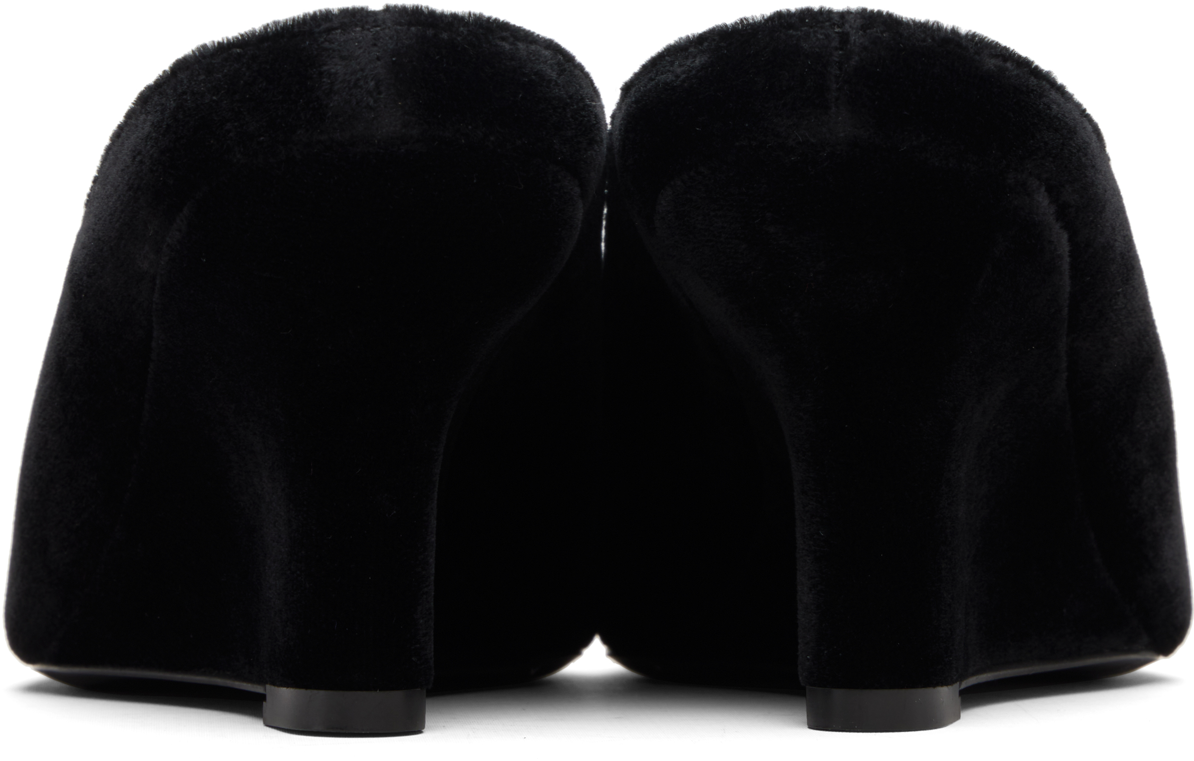 Black Peep-Toe Velvet Wedge Mule Heels