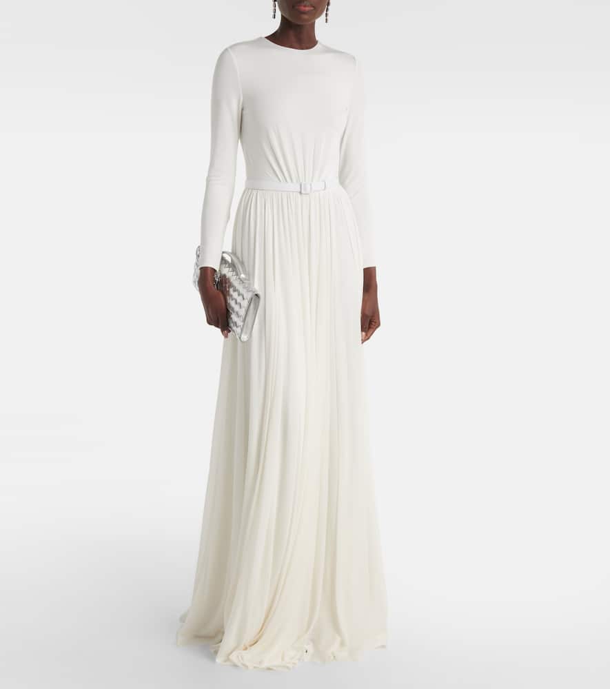 Ralph Lauren Collection Shirred leather-trimmed maxi dress