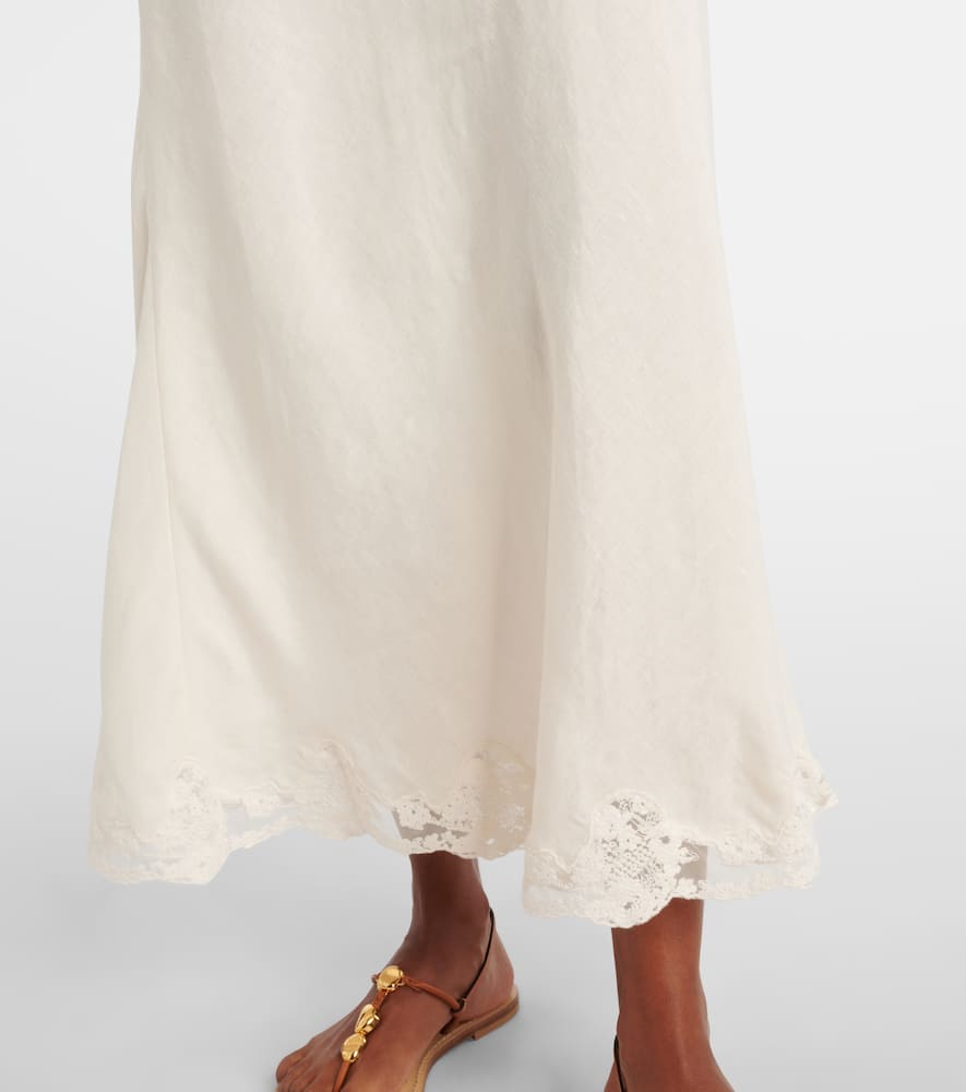 Crystal lace-trimmed cotton maxi skirt