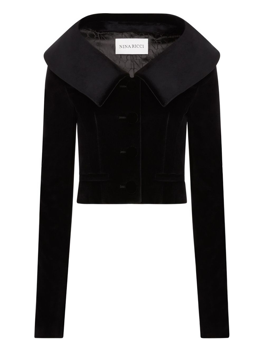 Wide-collar velvet jacket - Black