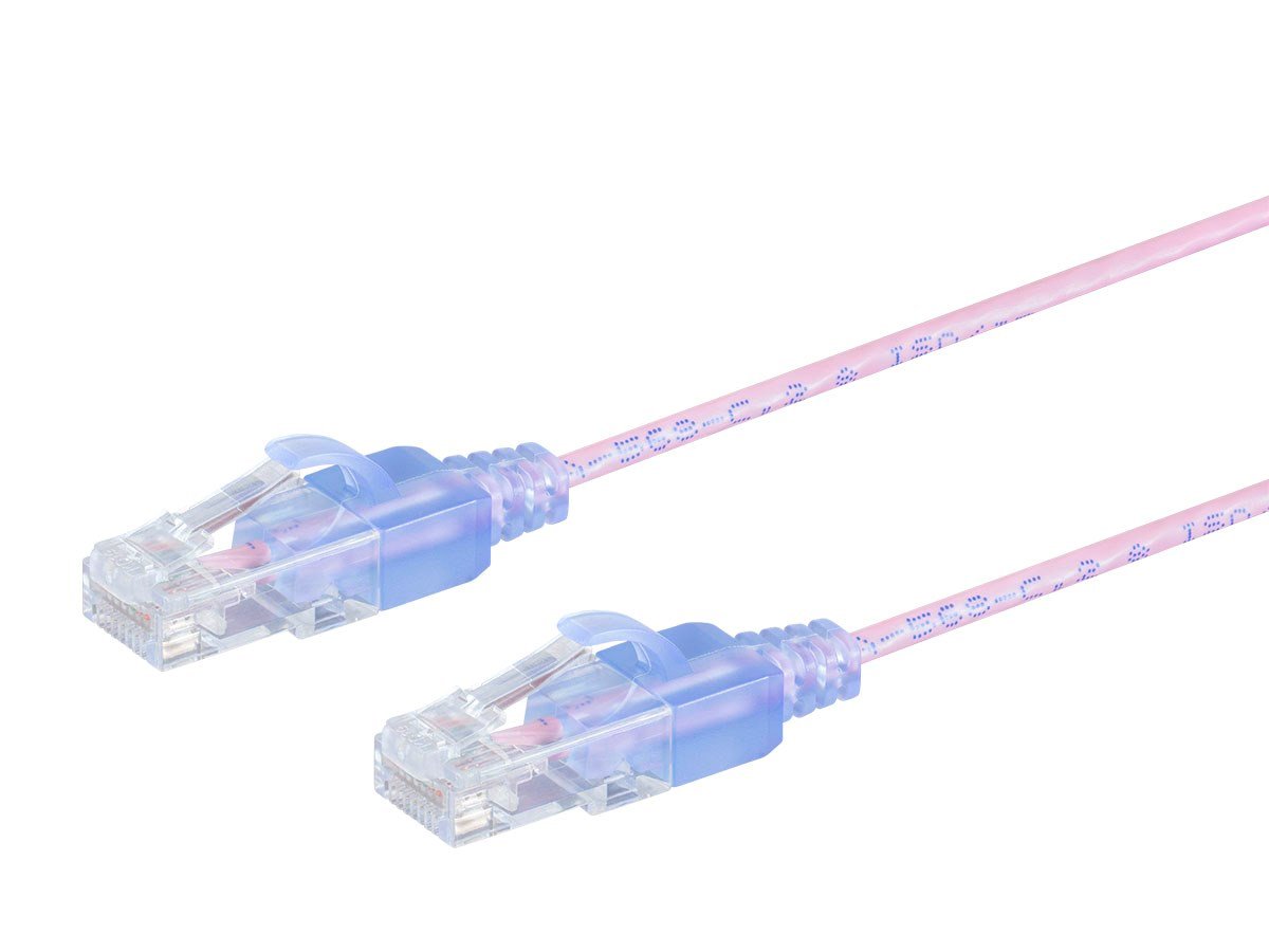 Cat6A 3ft Pink 5-Pk Patch Cable, UTP, 30AWG, 10G, Pure Bare Copper, Snagless RJ45, SlimRun Series Ethernet Cable