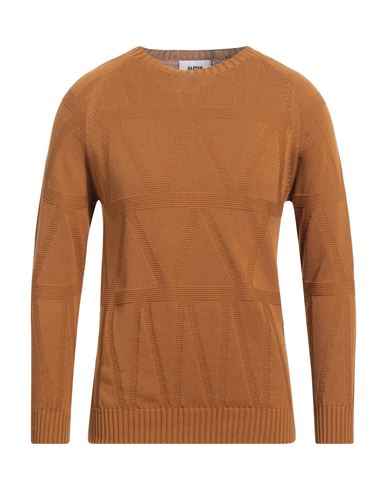 Alpha Studio Man Sweater Camel Size 36 Cotton