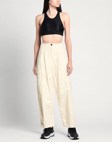 Woman Pants Ivory Size L Cotton, Elastane
