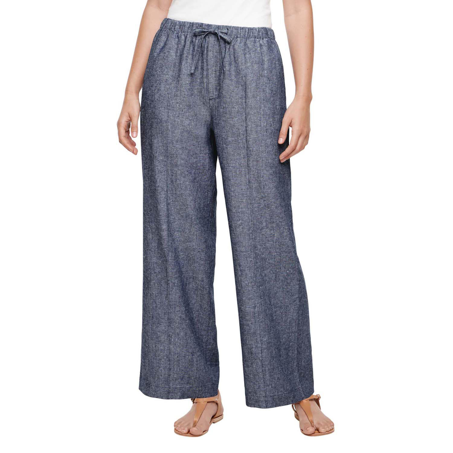 LINEN PULL ON PANT - LIGHT BLUE S:- Light Blue