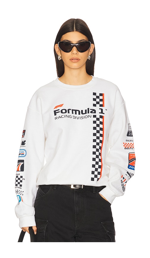Junk Food F1 Racing Stripe Sweatshirt in White. -  XS also in L, M, S, XL/1X