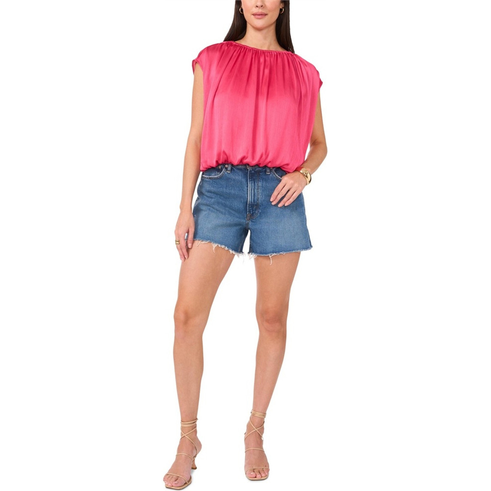 Flamingo Pink Shirred Sleeveless Bubble Top