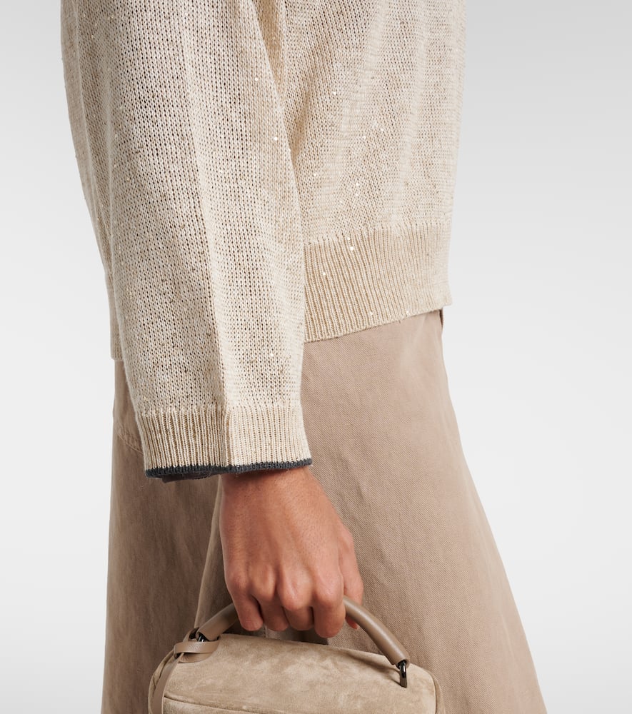 Sequined linen-blend sweater