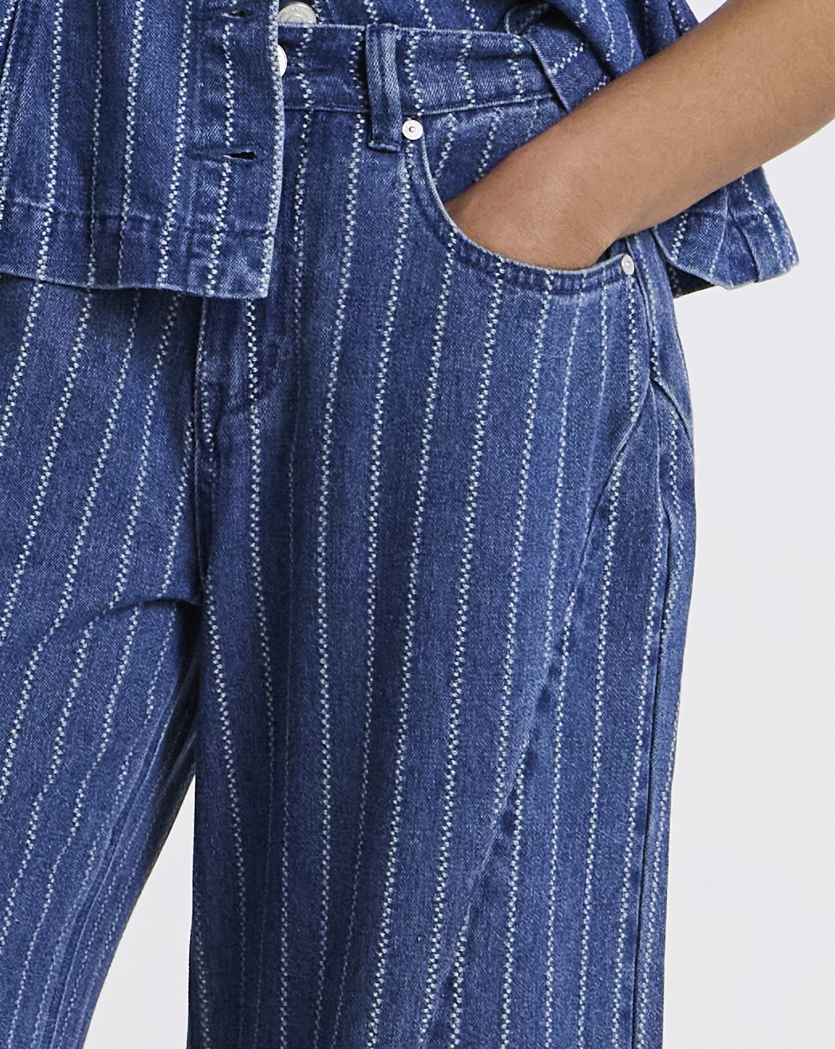 Simply Be Blue Stripe Barrel Jean