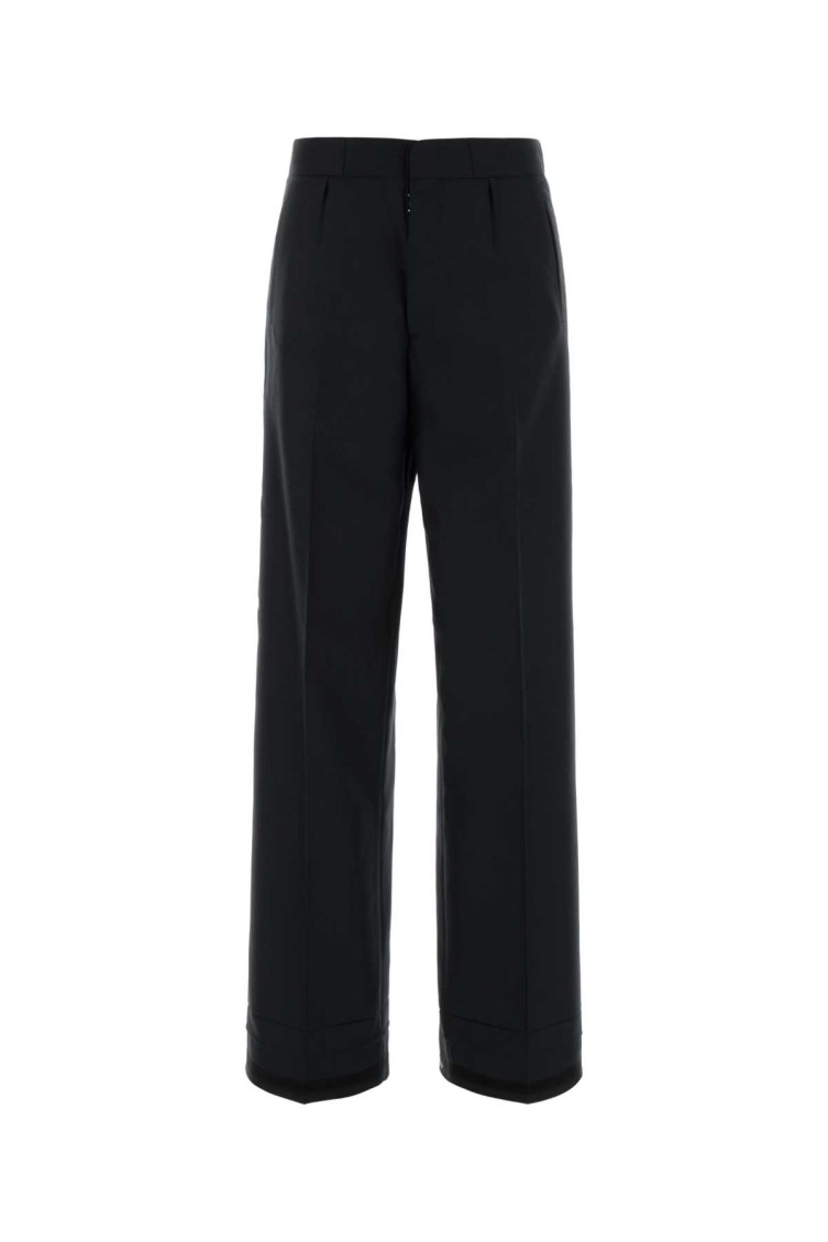 Black Wool And Polyester Wide-leg Pant