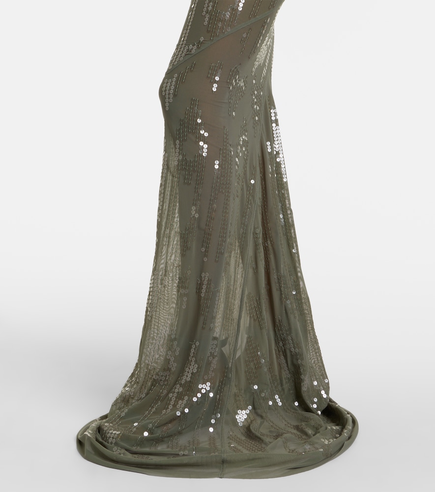 Sequined sheer tulle gown