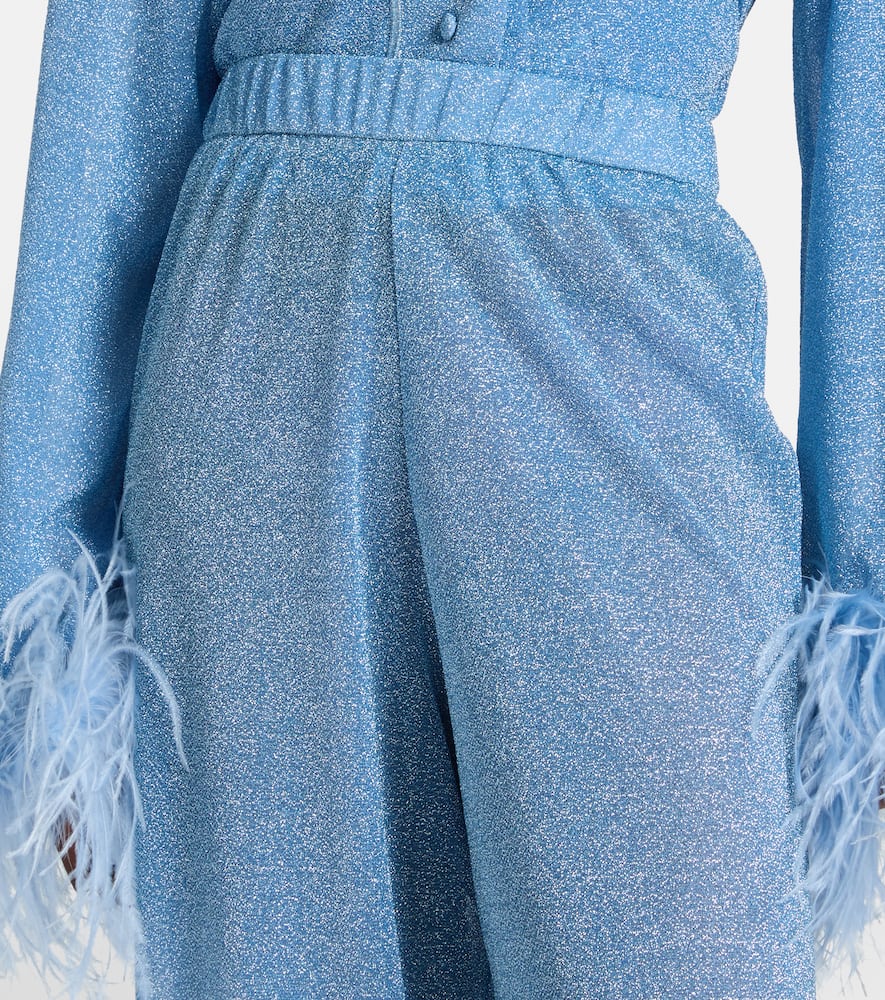 Oséree Lumière feather-trimmed wide-leg pants